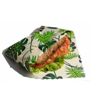 A sandwich wrapped in a beeswax food wrap sheet
