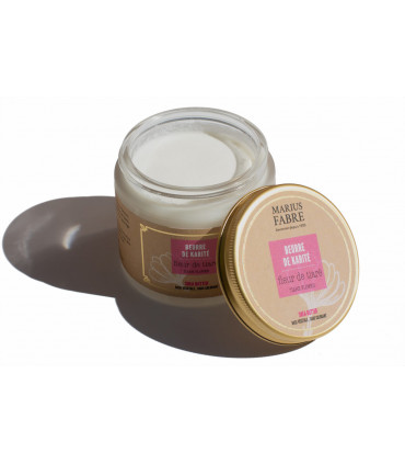 Shea butter and tiare flower balm in glass pot from Marius Fabre