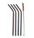 Stainless steel colored metal straws with coconut fiber ecological straw brush