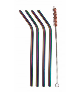 Stainless steel colored metal straws with coconut fiber ecological straw brush