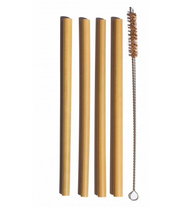 Quatre pailles réutilisables en bambou avec leur goupillon