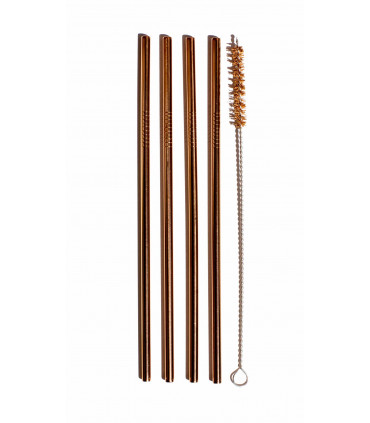 Pink Gold colored Stainless Steel Straws with ecological coconut fibre straw brush