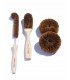 Three natural, wooden dish brushes