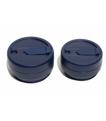 Elegant collapsed Stojo cup 470 ml with folded Stojo cup 355 ml navy blue