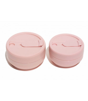 Elegant collapsed Stojo cup 355 ml with folded Stojo cup 470 ml light pink
