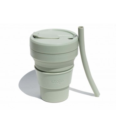 Collapsible Stojo cup 470 ml green with reusable silicone straw