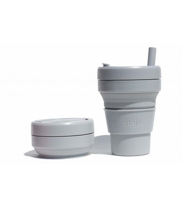 Pretty collapsed Stojo cup with unfolded Stojo cup 470 ml grey