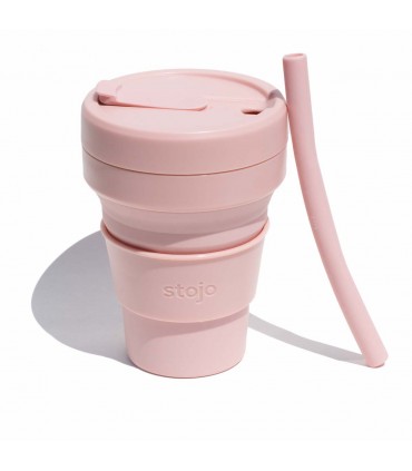 Collapsible Stojo cup 470 ml light pink with reusable silicone straw