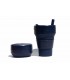 Pretty collapsed Stojo cup with unfolded Stojo cup 470 ml dark blue