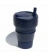 Collapsible Stojo cup 470 ml dark blue with ecological silicone straw