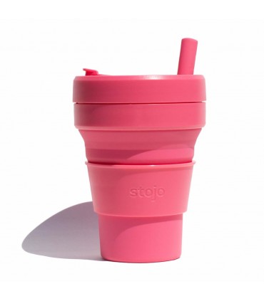Collapsible Stojo cup 470 ml pink with silicone straw