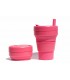 Pretty collapsed Stojo cup with unfolded Stojo cup 470 ml pink