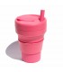 Collapsible Stojo cup 470 ml pink with ecological silicone straw