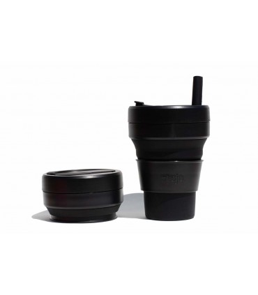 Pretty collapsed Stojo cup with unfolded Stojo cup 470 ml black