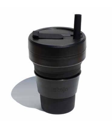 Tasse pliable Stojo 470ml noire avec paille en silicone écologique