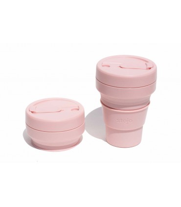 Pretty collapsed Stojo cup with unfolded Stojo cup 355 ml light pink