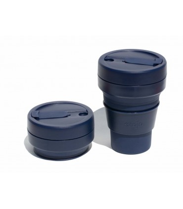 Pretty collapsed Stojo cup with unfolded Stojo cup 355 ml navy blue