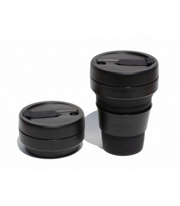 Pretty collapsed Stojo cup with unfolded Stojo cup 355 ml black