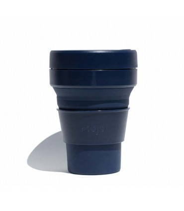 Collapsible Stojo cup 470 ml navy blue  with silicone straw
