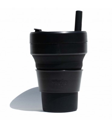 Collapsible Stojo cup 470 ml black with silicone straw