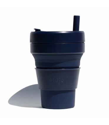 Collapsible Stojo cup 470 ml dark blue with silicone straw