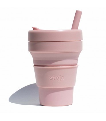 Tasse pliable Stojo 470ml rose pâle avec paille en silicone
