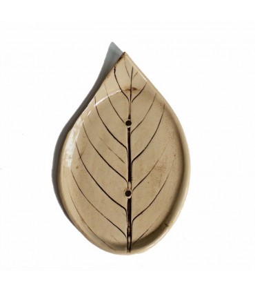 Handmade ceramic soap dish for bar cosmetics, in a shape of a leaf