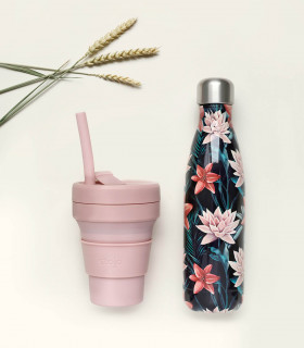 Coffret cadeau écologique pour elle, composé d'une bouteille isotherme et une tasse pliable
