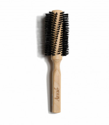 Round hairbrush made of wild board bristles and wood, Anaé