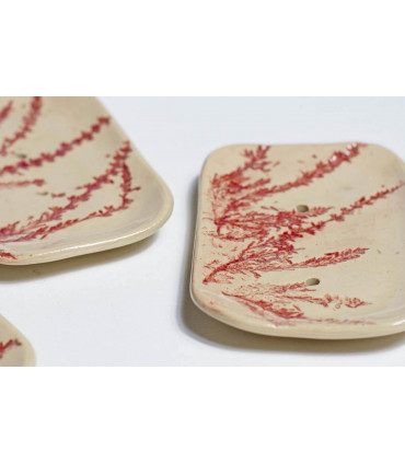 Rectangular vintage ceramic soap dishes with red heather branch, Takaterra