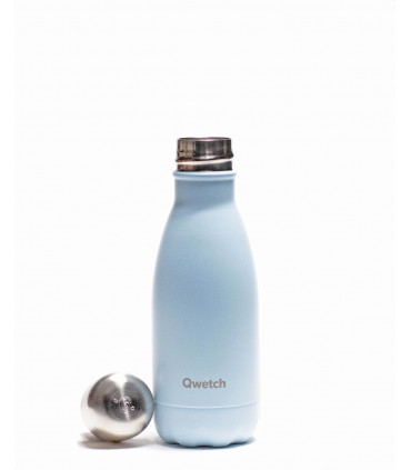 Bouteille isotherme en inox Qwetch pastel bleu 260 ml ouverte