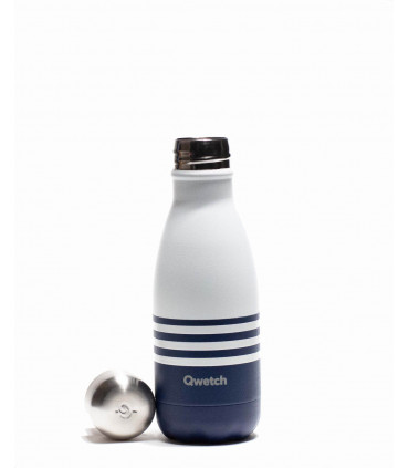 260 ml white and dark blue Qwetch reusable water bottle