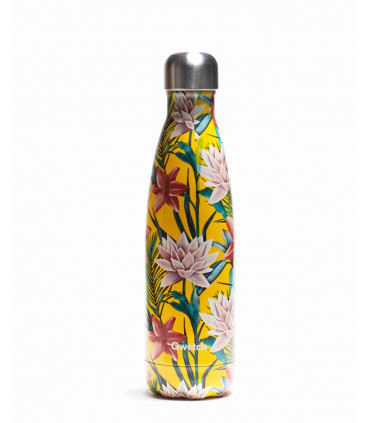 Reusable stainless steel bottle tropical yellow flowers 500 ml Qwetch