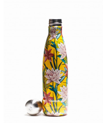 Reusable stainless steel water bottle tropical flowers 500 ml