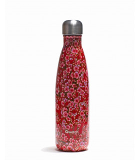 Bouteille d'eau isotherme réutilisable Qwetch fleurs rouge 500 ml