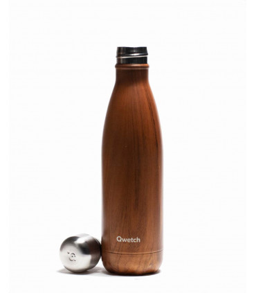 Stainless steel reusable water bottle 500 ml wood Qwetch