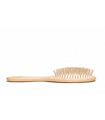 Wooden hairbrush with wooden pins for thick or fine hair
