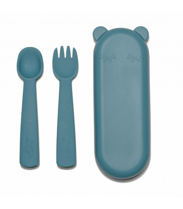 Blue, plastic-free, silicone fork and spoon set for babies, We might be tiny