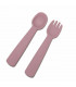 Fourchette et cuillère pour bébé en silicone rose, We might be tiny
