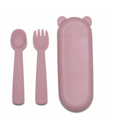Dusty rose, plastic-free, silicone fork and spoon set for babies, We might be tiny