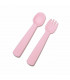 Pink, plastic-free, silicone fork and spoon set for babies, We might be tiny
