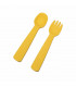 Yellow silicone fork and spoon for a baby, We might be tiny