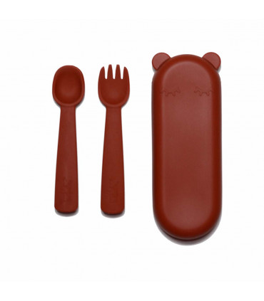 Rust, plastic-free, silicone fork and spoon set for babies, We might be tiny