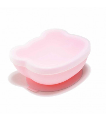 Pink silicone suction bowl with lid, We might be tiny