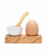 Olive wood egg holder with a porcelain ramekin