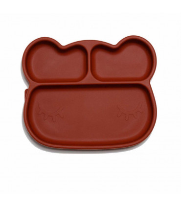 We might be tiny Silicone divided red rust bear kids sticky plate front view