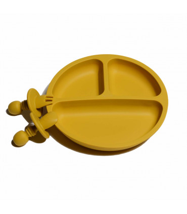 Silicone Suction Plate and Baby Cuterly - Royal Mustard, My Chupi