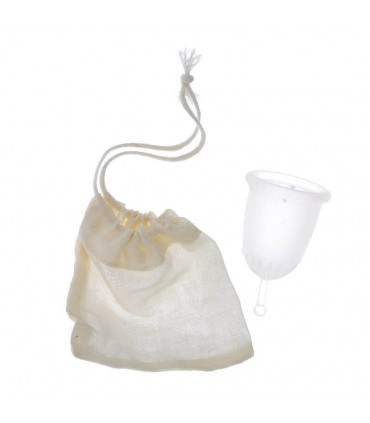 Small size Anaé medical grade silicone menstrual cup with organic cotton bag