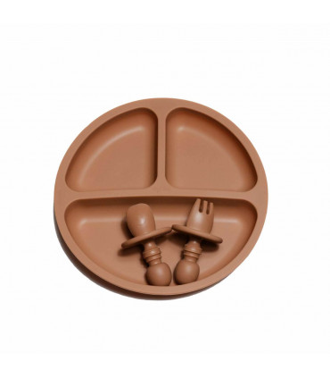 Baby Silicone Suction Plate and Cuterly - Clay