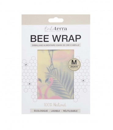 Bee wrap, cire d'abeilles, motif flamand rose, Takaterra